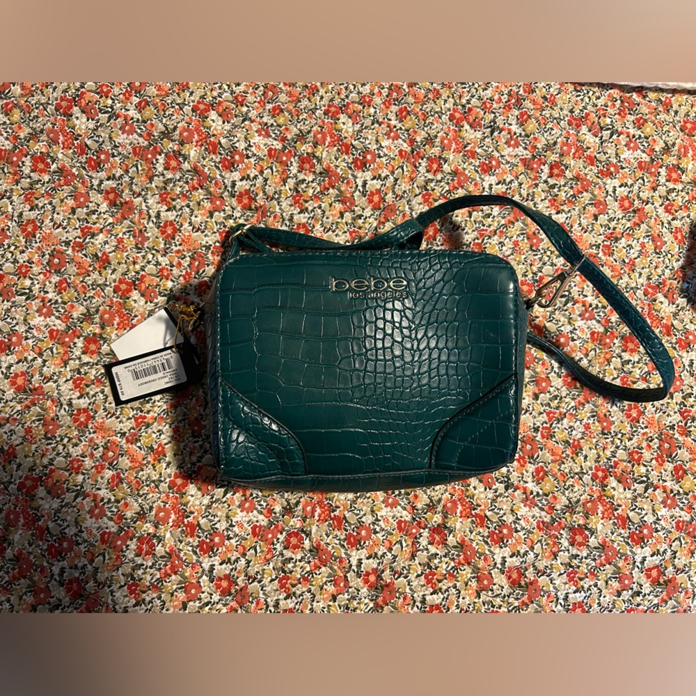 Bebe Green Croc-Embossed Crossbody Bag